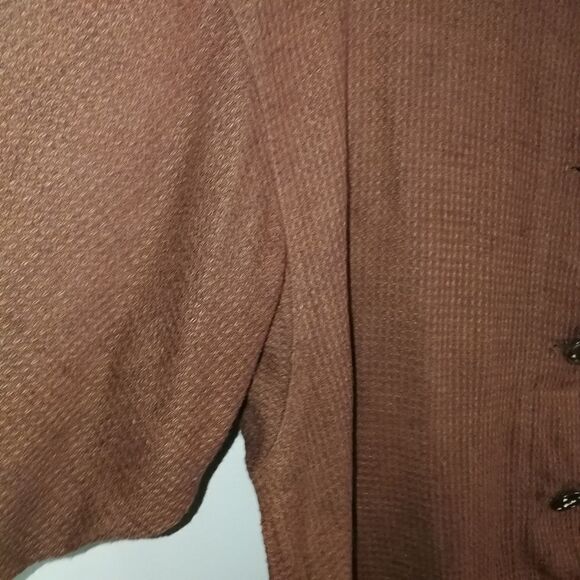 𝅺C WALL Chocolate Brown Waffle Knit Oversized Lagenlook Button Front Top Large - Picture 6 of 13
